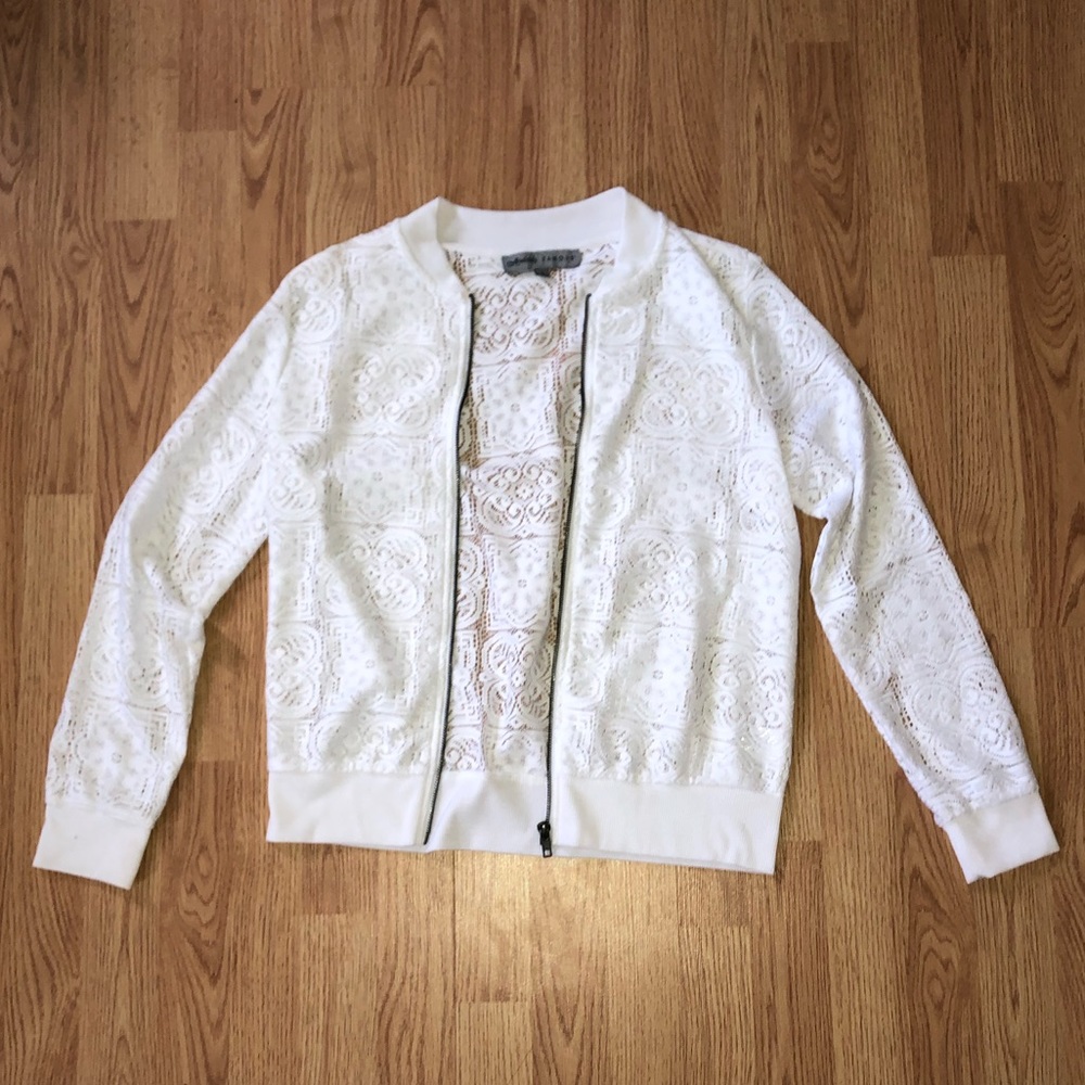 White Lace zip up bomber jacket